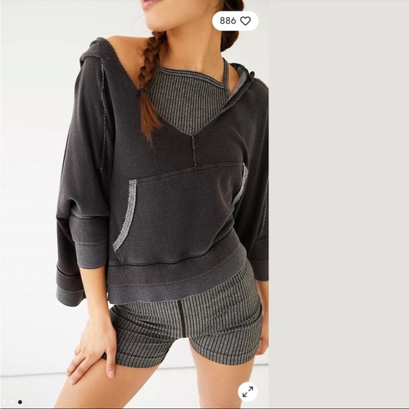 Free People Tops - Free People Fp Movement Bonfire Oversized Hoodie Large Gray Black Sweatshirt NWT